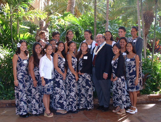 Picture of John Ferrandino, NAF President, with Lahainaluna students