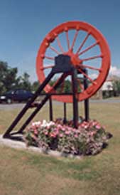 an original pit wheel relic situated at Rowanburn