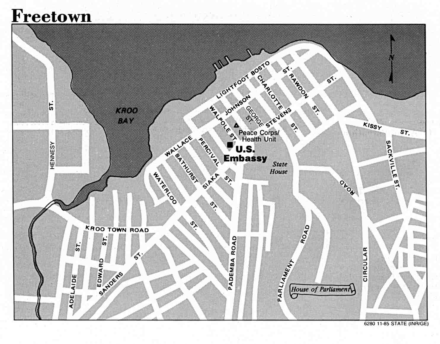 Map of Freetown, Sierra Leone