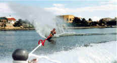 Jim Hinsch, water skiing on the lagoon in Cancun, Mexico