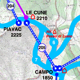 Lyovn - Alpe di Lusia - podrobn mapa