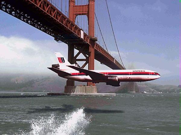 DC10 
FLYING UNDER GOLDEN GATE BRIDGE