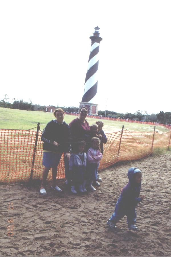 Catina and the kids at Hatteras Lighthouse