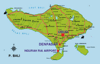 Location of Ubud on Bali islan map