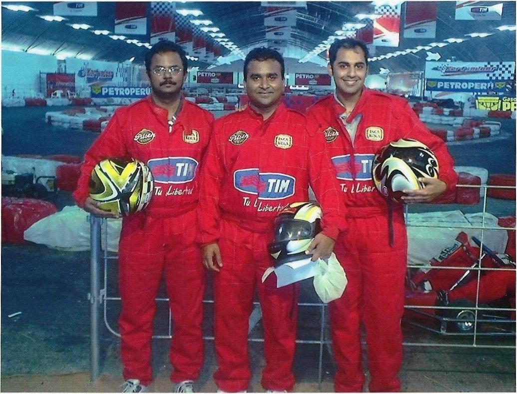 L to R - Vishy, John & Me after Gokarting in Lima