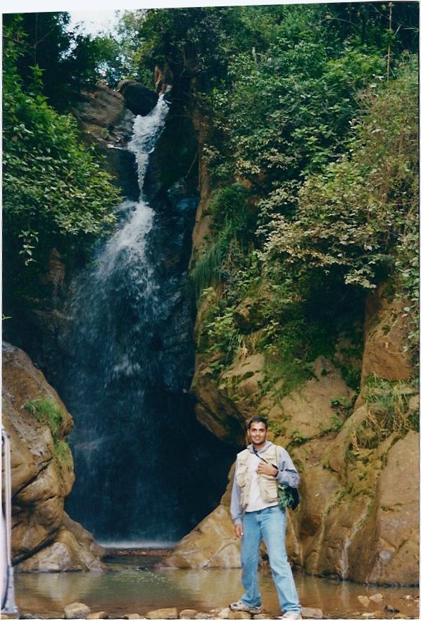 In front of a waterfall