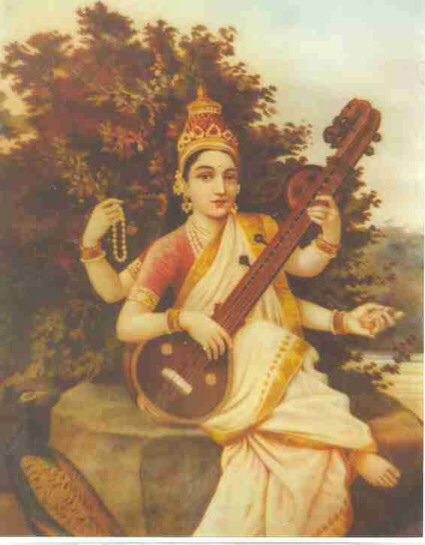 A shot of Ravivarma's Saraswati