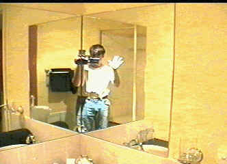 Mike in bathroom, Summit Ridge Lodge