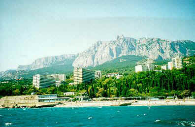 Black Sea, beach and Ai-Petri mountain