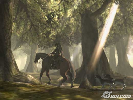 Link rides Epona in a breathtaking forest