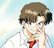 Kensuke has mousy brown hair, is kinda lanky and wears glasses.