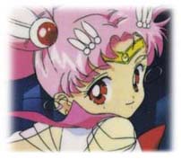 Chibi-Usa is a really cute little child with pink hair and egg-like odanga.  She has pink eyes and looks to be about 7 years old.