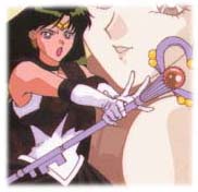 Sailor Pluto is the tallest of all the senshi, inner and outer.  She has black hair that looks a deep olive green in the anime. It's very long and she usually wears it in a bun while letting most of it out.