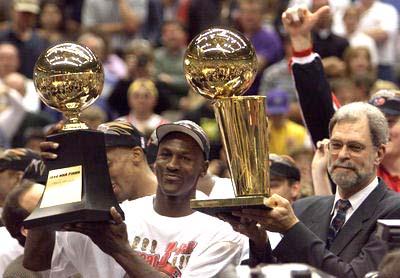 MJ and Coach Phil Jackson at Grant Park celebration