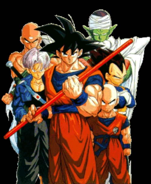 Goku, Vegeta, Piccolo, Krillen, Trunks, and Tien