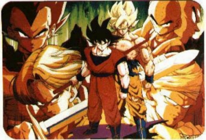 Goku and SSJ Goku center