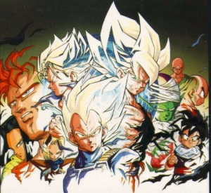 SSJ Vegeta, Goku, and Trunks with other fighters