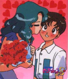 Michiru kissing Masanori-kun on the cheek