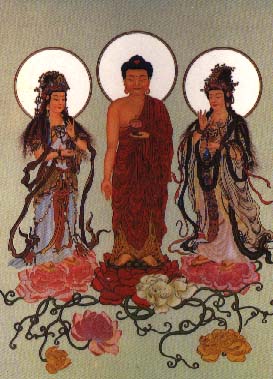 Amida Buddha, or Amitabha, with two Bodhisattvas