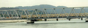 JR train crossing Monzen River