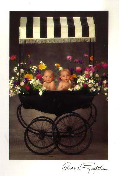 Babies in a flowery carriage