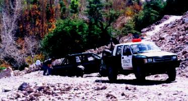 The Carabineros (Chilean police) spent quite a few hours with us trying to pull our vehicle out of the sand.