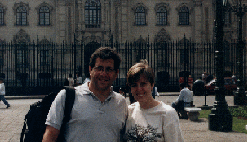 Standing in front of the government buildings in the Plaza de Armas