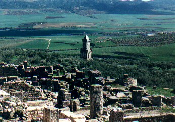 The ruins of Dougga - and the Punic Tower.  Picture taken from the slave market.