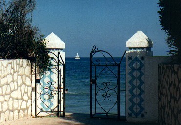 My first view of the Mediterranean: walking out of my hotel, onto the beach.