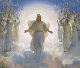 Jesus in clouds of glory with angels