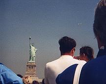 View of the Statue of Liberty on the ferry to Liberty Island