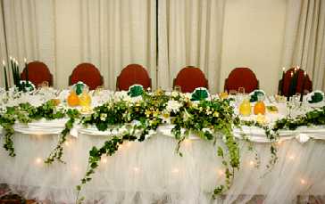 Picture of Bridal Table with flowers and fairy lights under tulle skirt