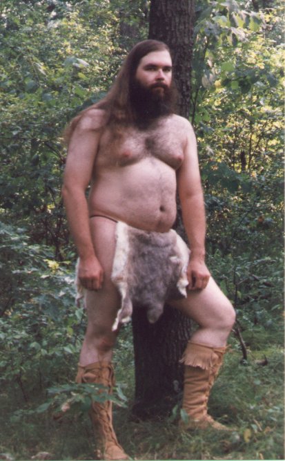 Rabbit skin loincloth, outdoors, standing