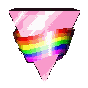 A metallic pink triangle, wrapped up in a rainbow!