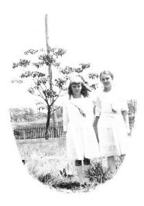 Gladys Finley with friend after church service.