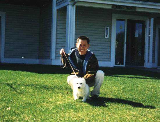 Picture of Aaron with Georgie (Aaron's sister lovely pet)