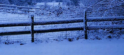 Photo of a fence on a winter's night