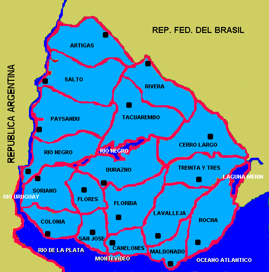 MAPA POLITICO - ACCESO A LOS 19 DEPARTAMENTOS DEL URUGUAY  