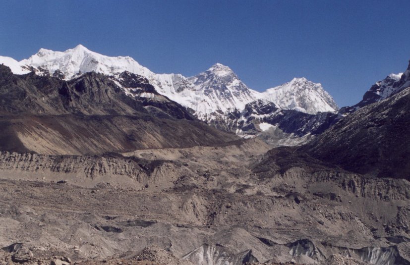 Looking across the Ngozumpa Glacier at Everest from Scoundrel's View