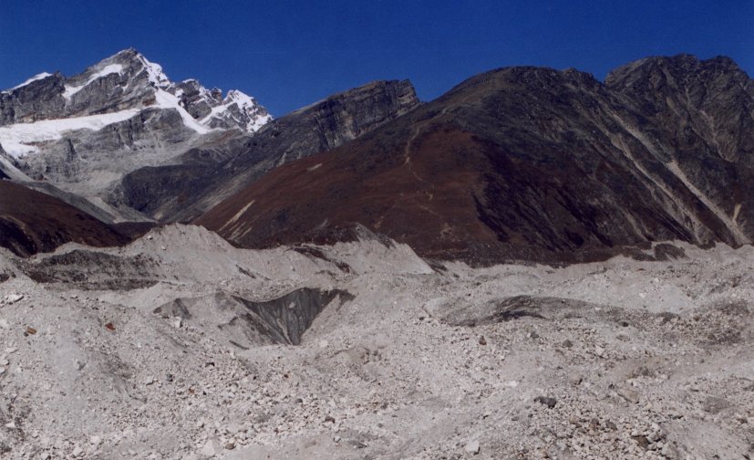 First glimpse of Gokyo Ri from the Ngozumpa Glacier