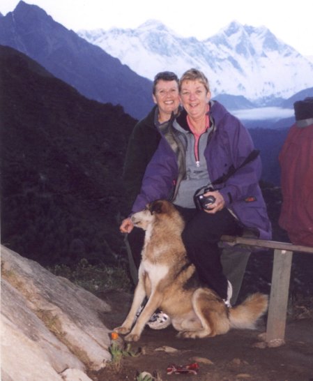 Sunrise over Everest with dog