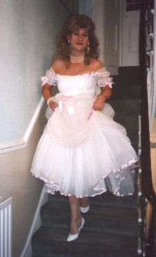 White Ball Gown with Pink Ribbons