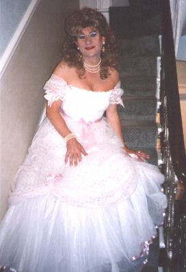 White Ball Gown with Pink Ribbons