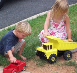 playing with trucks