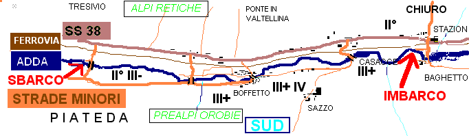 Mappa fiume Adda del tratto da Chiuro a Piateda in Valtellina