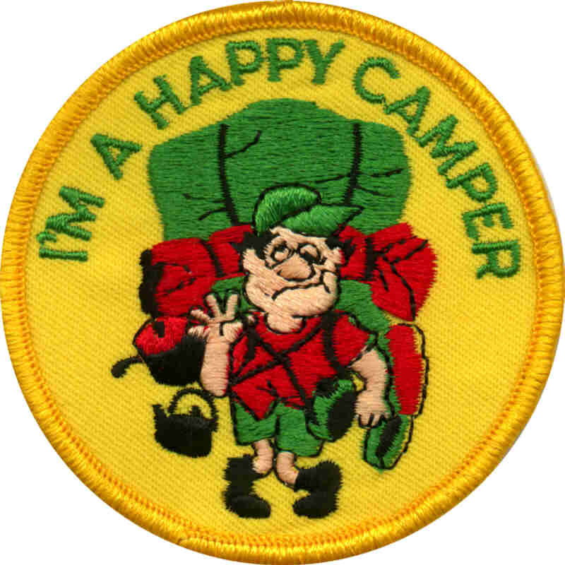 Picture of a patch that says "I'm a Happy Camper"