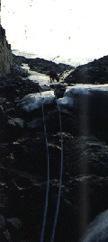 Climbing the colouir on Skeias north face.