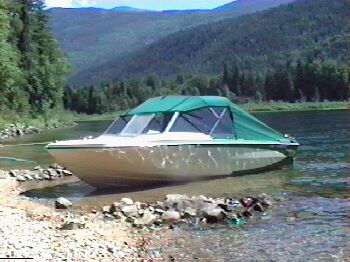 Our boat docked on the beach