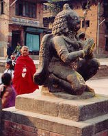 Baktapur, woman in red