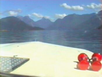 A look through the front window of the boat.